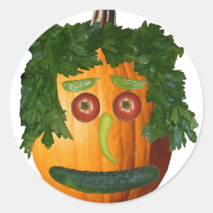 Grappig Plantaardige Pompoen Gezicht Ronde Sticker