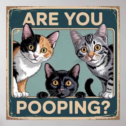 Grappig, "poep je?" Calico, Tabby & Zwarte kat Poster (Voorkant)