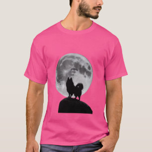 Grappig Pom Pomeranian maan en hond silhouet T-shirt