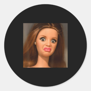 Grappig Poppengezicht Meme Walgelijk Ronde Sticker