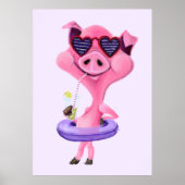 Grappig Poster met Happy Party pig - Schilderen (Voorkant)