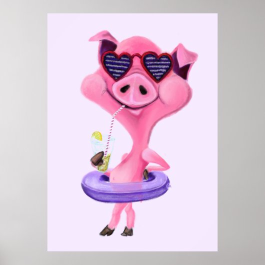 Grappig Poster met Happy Party pig - Schilderen (Voorkant)