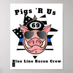 grappig poster " varkens r us " " - blauw lijnbaco