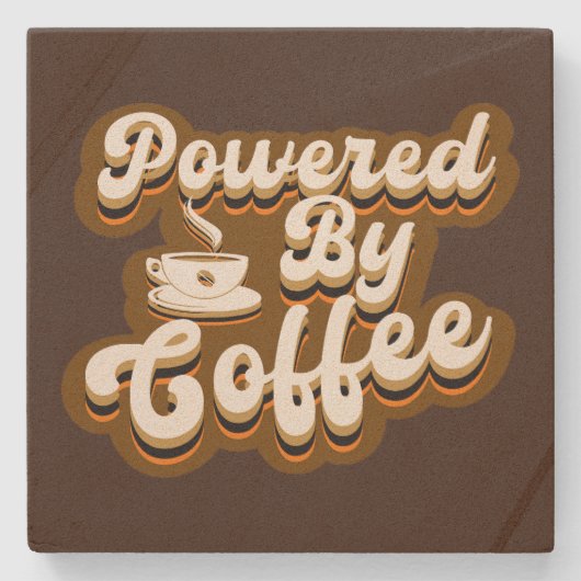 Grappig Powered by Coffee Word Art Stenen Onderzetter (Voorkant)