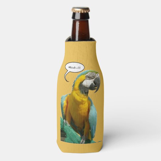 Grappig pratende papegaai fleskoeler flesjeskoeler (Fles Voorkant)