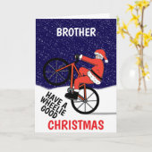 Grappig Prettig Kerstmis Fietsende Kerstman Kaart (Gele Bloem)