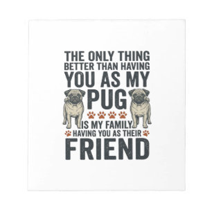 Grappig Pug-familievriend Vintage Gravure Shirt De Notitieblok