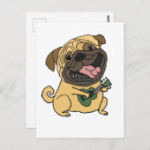 Grappig Pug Spelen Ukulele Cartoon Briefkaart (Voorkant / Achterkant)