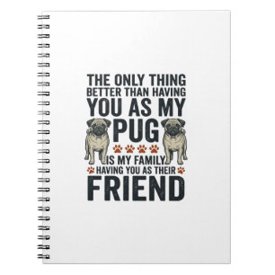 Grappig Pugs Familie Vriend Vintage Gravure Shirt  Notitieboek