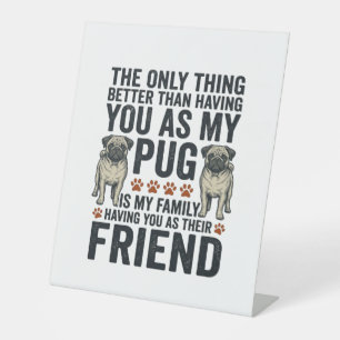 Grappig Pugs Familie Vriend Vintage Gravure Shirt Reclamebord Met Voetstuk