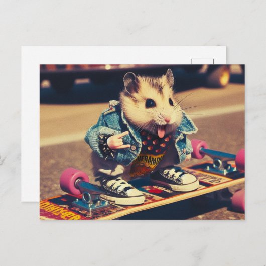 Grappig Punk Skateboarden Schattige Hamster Briefkaart (Voorkant / Achterkant)
