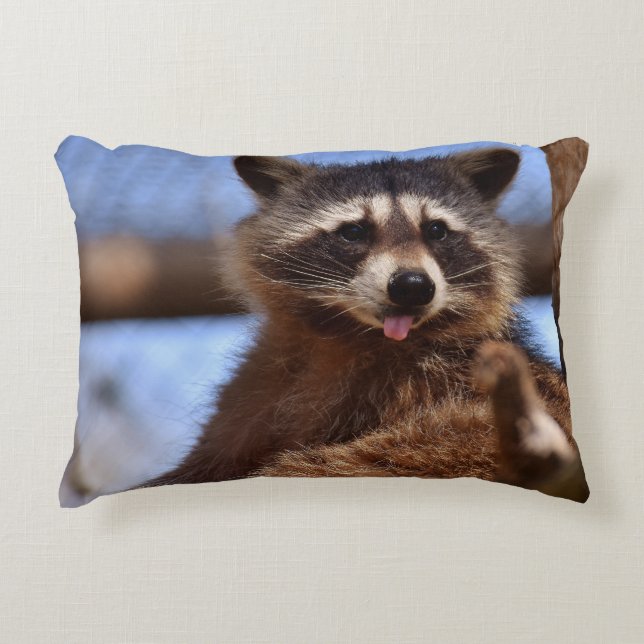 Grappig Raccoon die het uittikt is Tongue Accent Kussen (Voorkant)