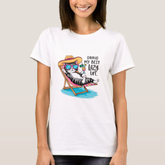 Grappig relaxt kattenontwerp t-shirt