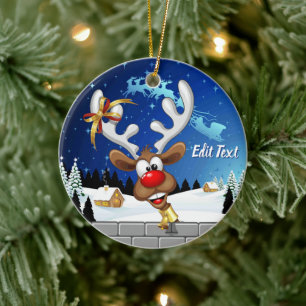 Grappig rendier dat gluurd Kerstmeme Keramisch Ornament