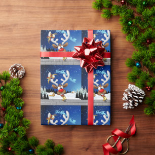 Grappig rendier glurend Kerstmeme Cadeaupapier