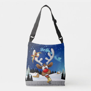 Grappig rendier gluurt Kerstmis meme Crossbody Tas