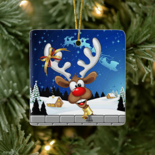 Grappig rendier gluurt Kerstmis meme Keramisch Ornament