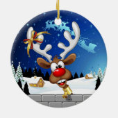 Grappig rendier gluurt Kerstmis meme Keramisch Ornament (Achterkant)
