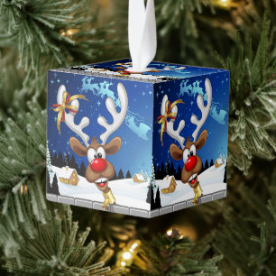 Grappig rendier gluurt Kerstmis meme Kubus Ornament