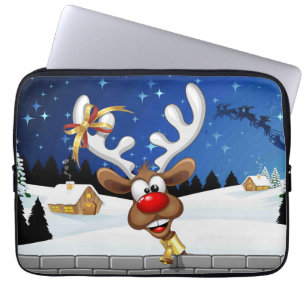 Grappig rendier gluurt Kerstmis meme Laptop Sleeve