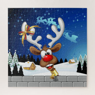 Grappig rendier gluurt Kerstmis meme Legpuzzel
