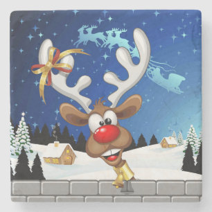 Grappig rendier gluurt Kerstmis meme Stenen Onderzetter