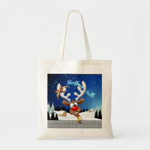 Grappig rendier gluurt Kerstmis meme Tote Bag