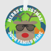 Grappig rendier met zonnebril tropische kerst ornament (voorkant)