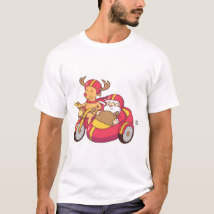 Grappig rendier op motor met kerstman in zijspan t-shirt
