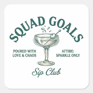 Grappig Retro Cocktailparty Ontwerp Vierkante Sticker