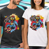 Grappig Retro Cool Beer Roller Schaats Cartoon Hip T-shirt