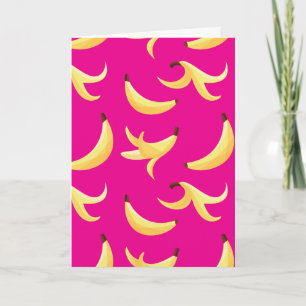 Grappig Retro Geel Banaan Patroon Feest Bewerkbaar Feestdagen Kaart