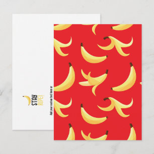 Grappig Retro Geel Banaan Patroon Feest Bewerkbaar Feestdagenkaart