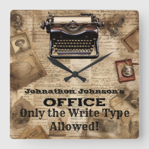 Grappig Retro Man Cave Typewriter wandklok Vierkante Klok