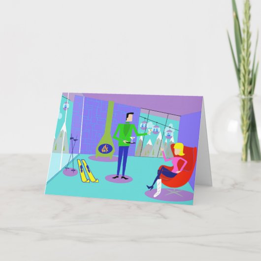 Grappig Retro Ski Vakantie Wenskaart Kaart (Voorkant)