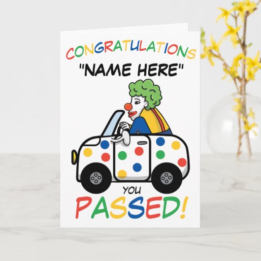Grappig rijexamen Gefeliciteerd Kaart Clown Joke (Gele Bloem)