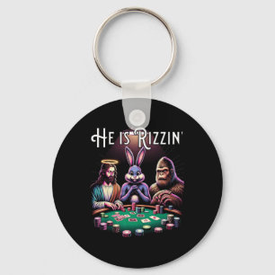 Grappig Rizz hij is Rizzin Jesus Paashaas Bigfoot Sleutelhanger