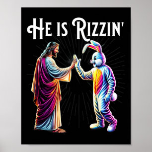 Grappig Rizz hij is Rizzin Jezus High Five Paasbro Poster