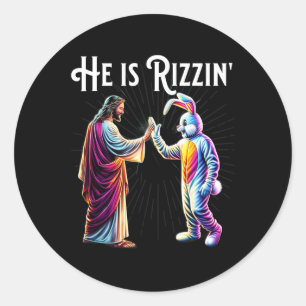 Grappig Rizz hij is Rizzin Jezus High Five Paasbro Ronde Sticker