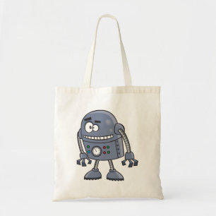Grappig Robot Karakter Schattig Blauw Retro Tote Bag