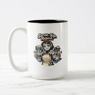 Grappig Robot Koffie Bediening T-Shirt - Serveer S Tweekleurige Koffiemok