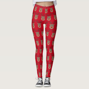 Grappig rode kerstleggings met schattige rendieren leggings