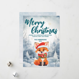 Grappig Rode vos Vrolijk Kerstboom sneeuw Vakantie Feestdagenkaart