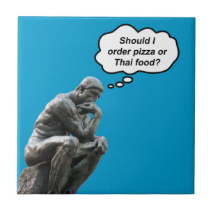Grappig Rodin Thinker Statue - Pizza of Thai Food? Tegeltje