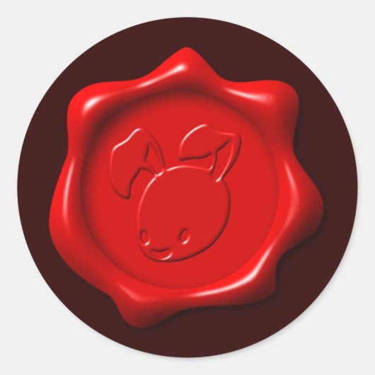 Grappig Rood Faux Wax Seal Bunny Ronde Sticker (Voorkant)