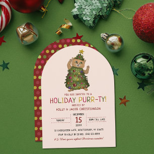 Grappig Rood Kat Pun Kerstboom Holiday Party Kaart
