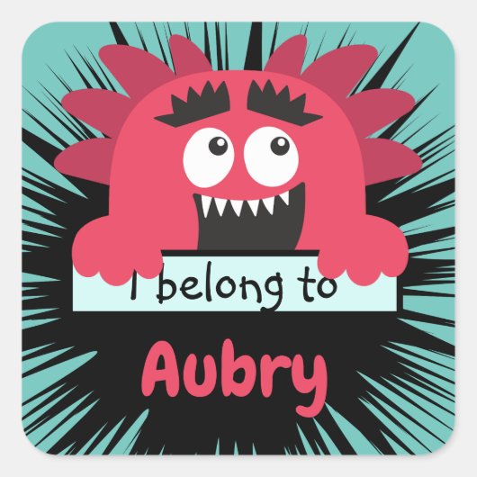 Grappig rood monster school buddy gepersonaliseerd vierkante sticker (Voorkant)