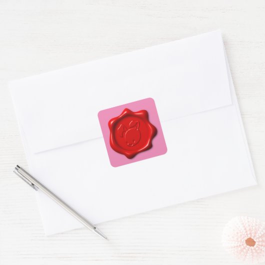 Grappig Rood Roze Wax Seal Bunny Konijn Vierkante Sticker (Envelop)