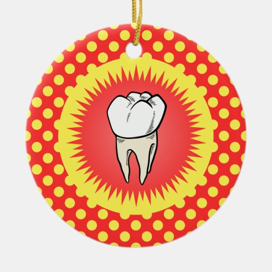 Grappig Rood Wit Beige Extracted Molar Starburst Keramisch Ornament (Voorkant)