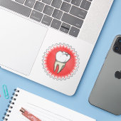 Grappig Rood Wit Beige Extracted Molar Starburst Sticker (Laptop met iPhone)